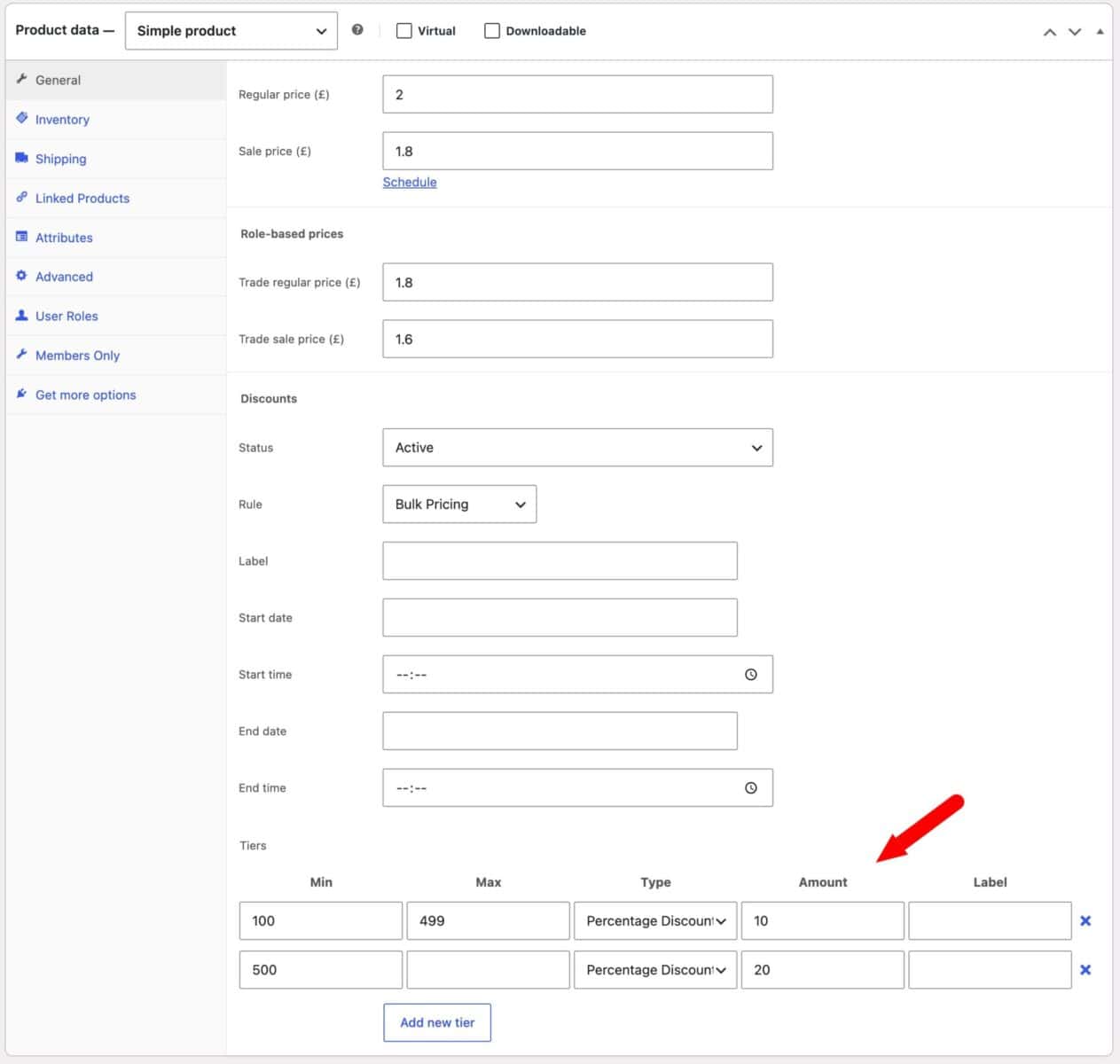 Bulk pricing per product