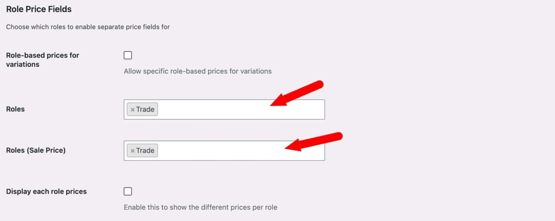 Set price per role per product