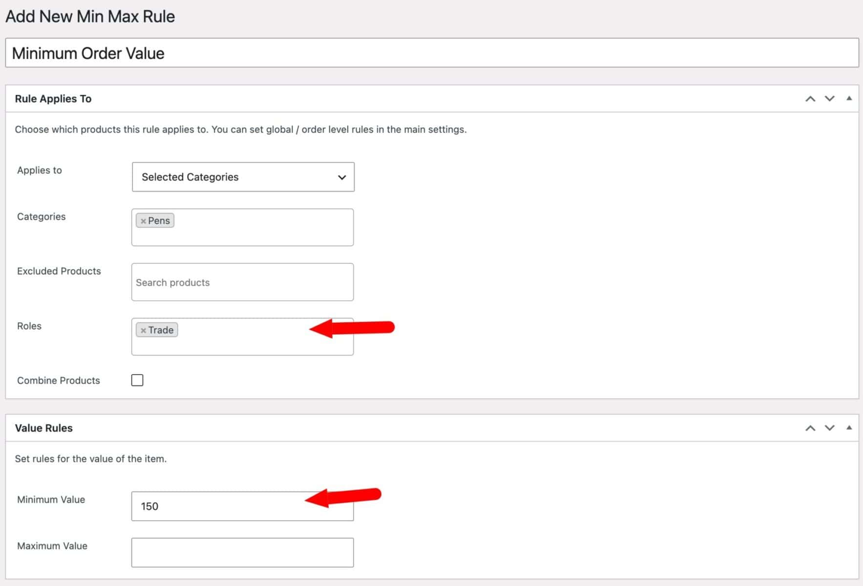 Minimum order value for WooCommerce wholesale stationery store