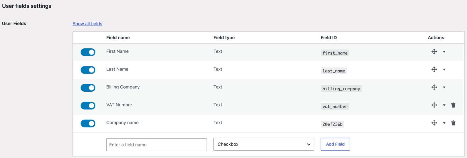 User fields for custom WooCommerce registration form
