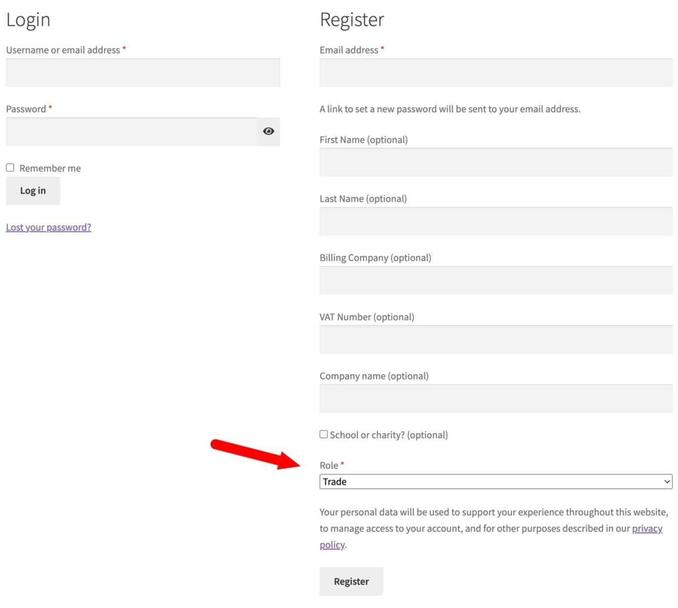 Custom WooCommerce registration form with role select field