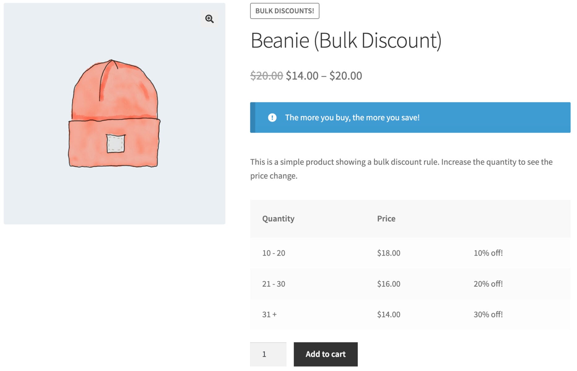 Discount rules for WooCommerce product page example
