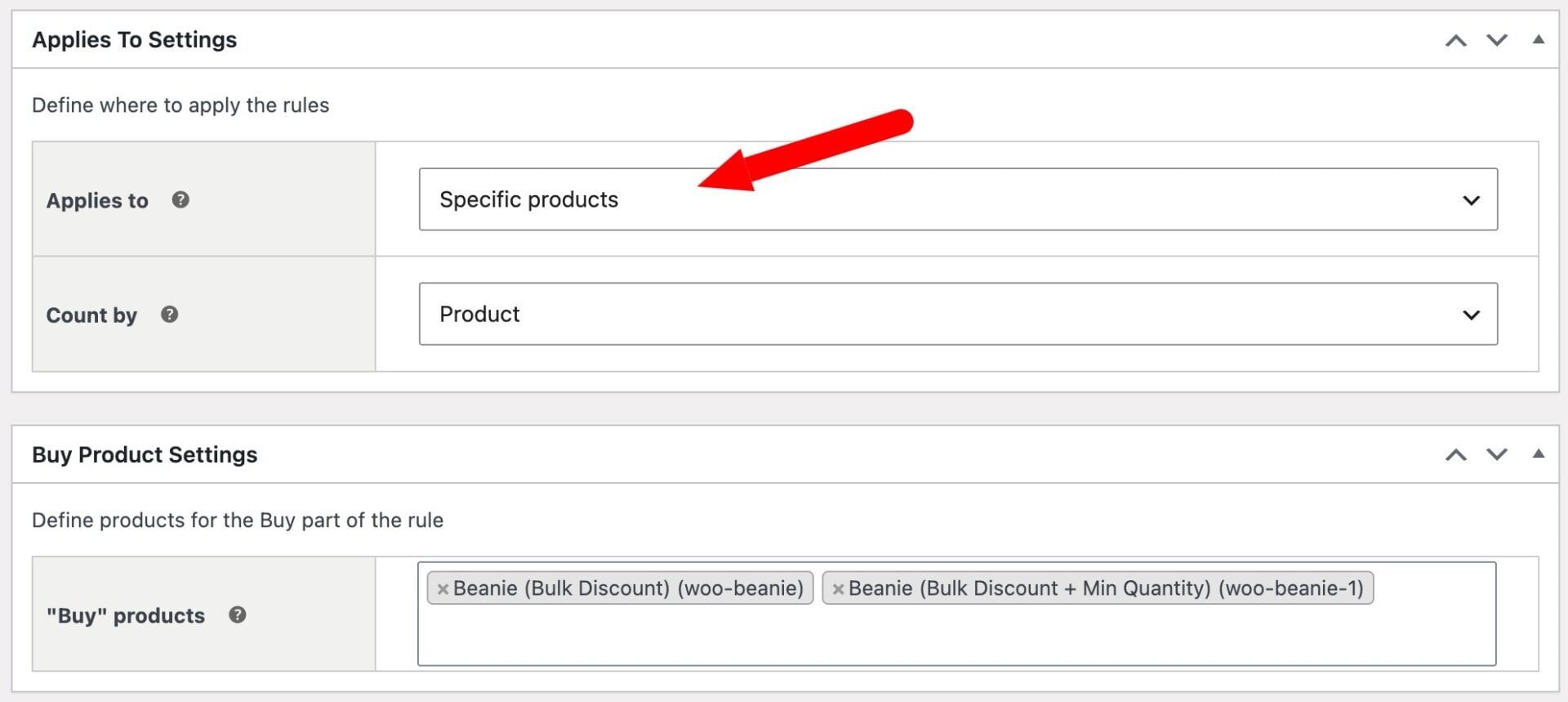 Setting to define what products the discount rule applies to