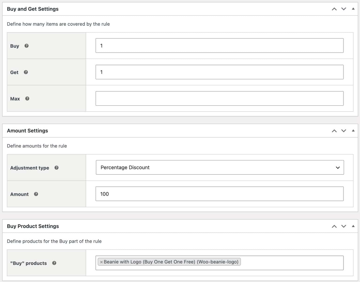 BOGO discount rule settings