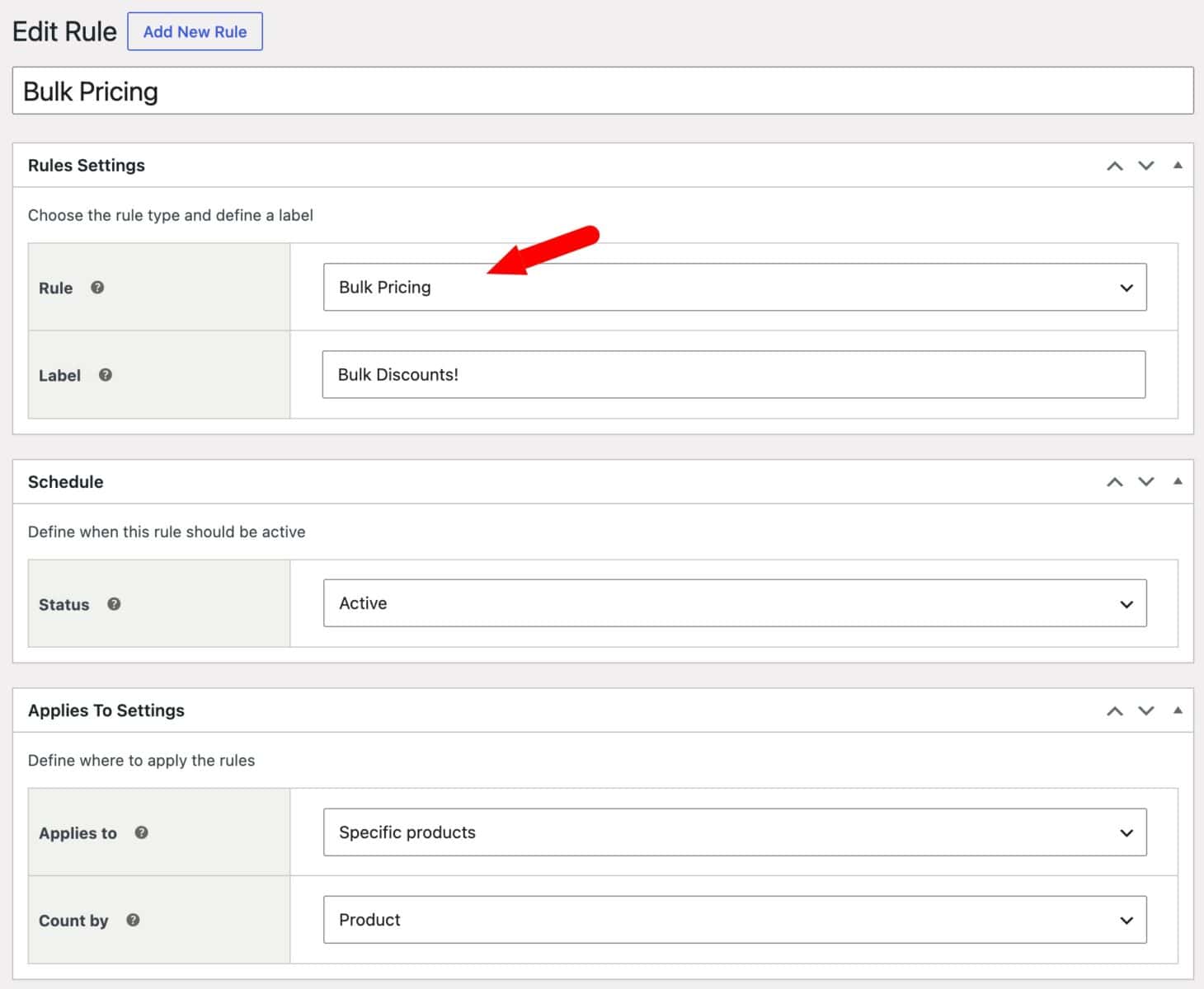Setting for discount rule type in WooCommerce