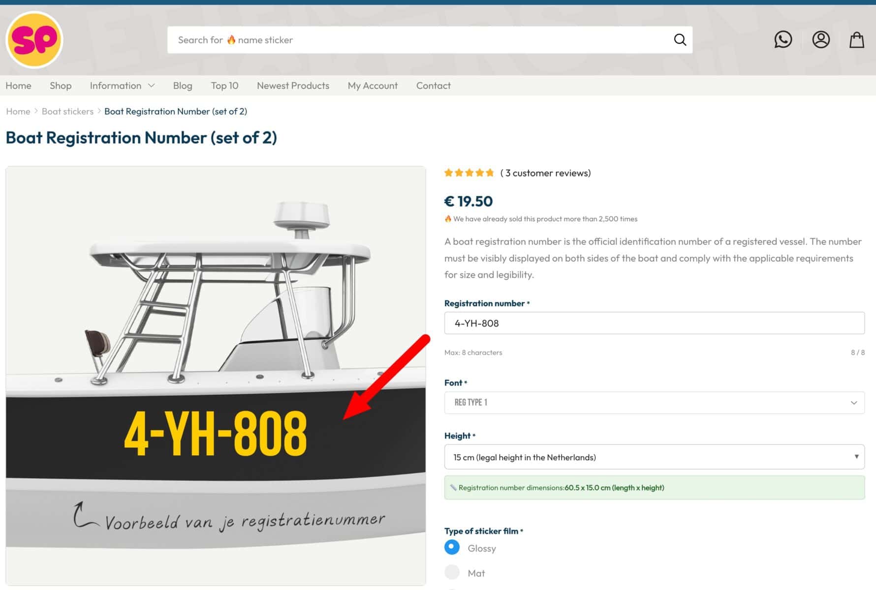 Customizable boat registration number with live text preview