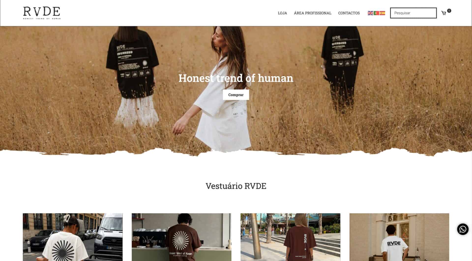 Screenshot from homepage of rvde.pt, B2B fashion store