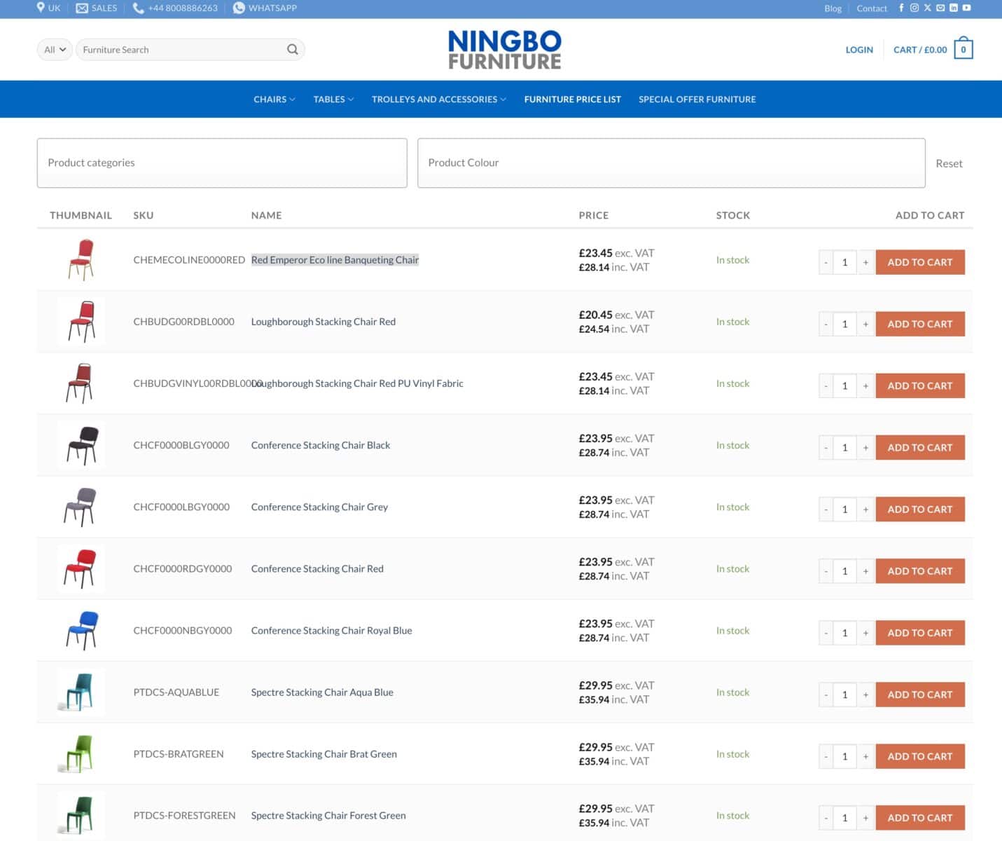 Wholesale order form on Ningbo Furniture website