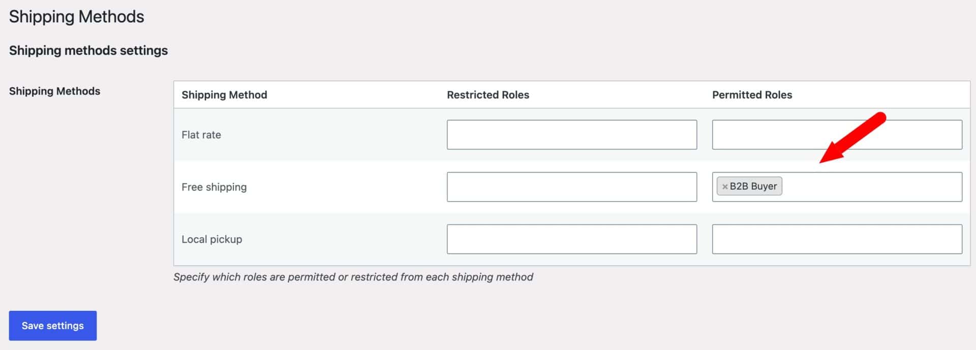 Restricted shipping methods in WooCommerce B2B store