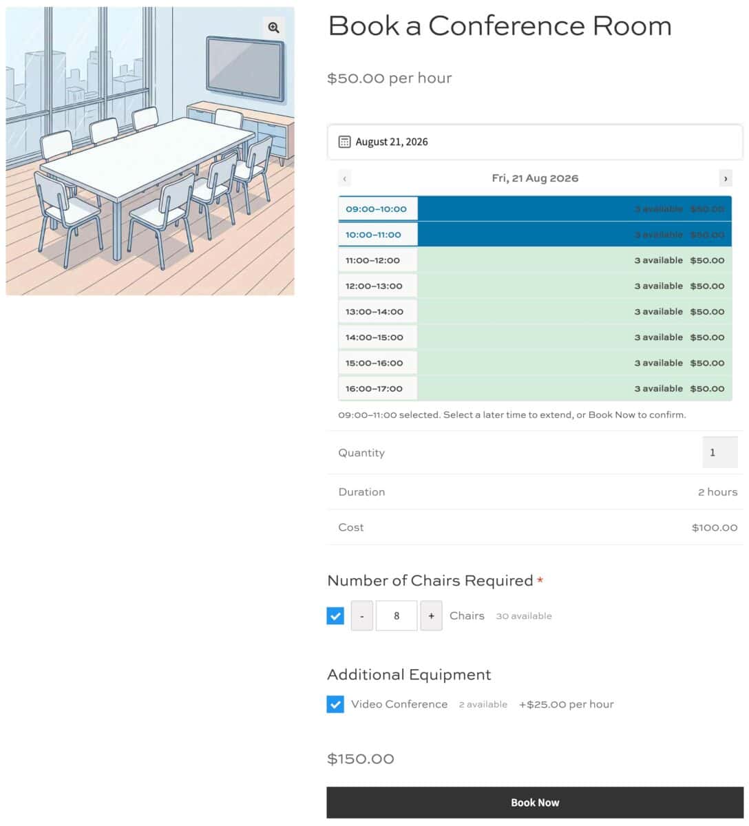 Screenshot of WooCommerce product page showing bookable product and resources