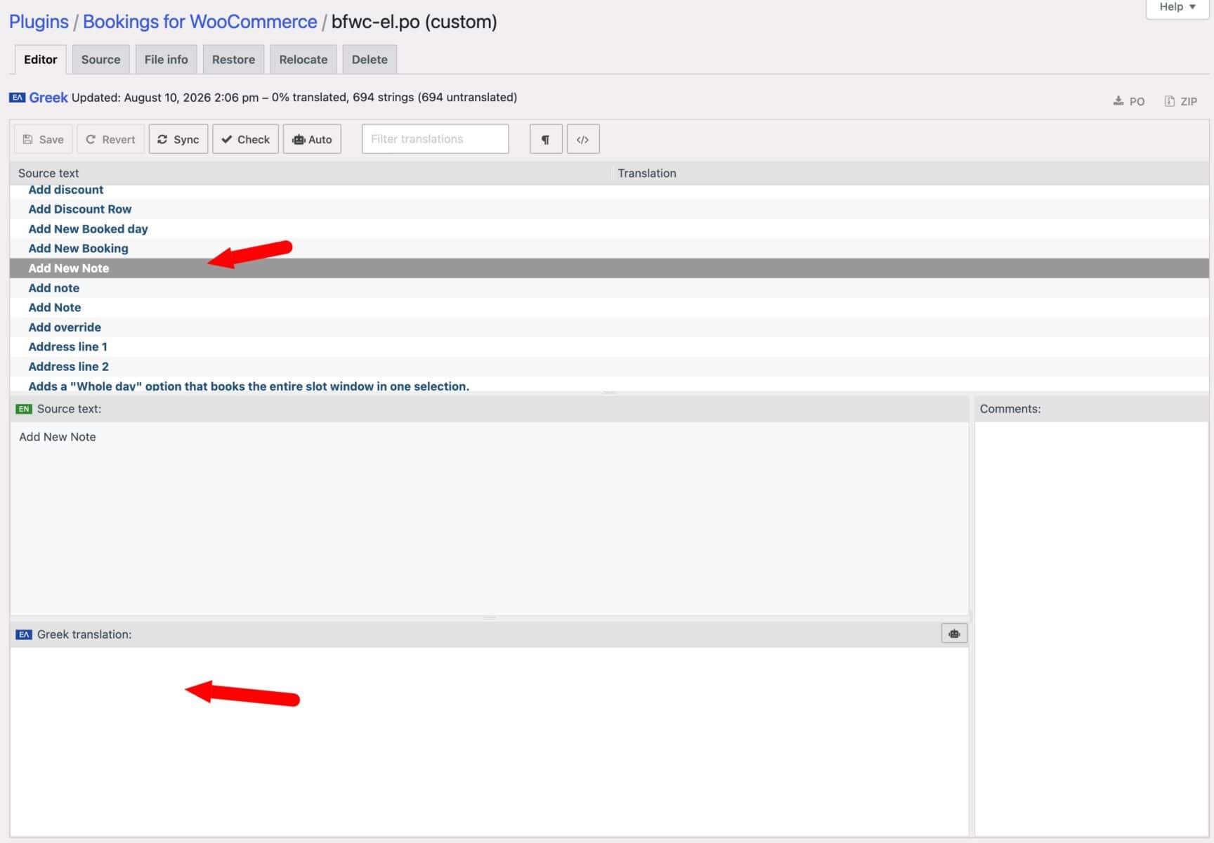 Translation field for Loco Translate and Bookings for WooCommerce