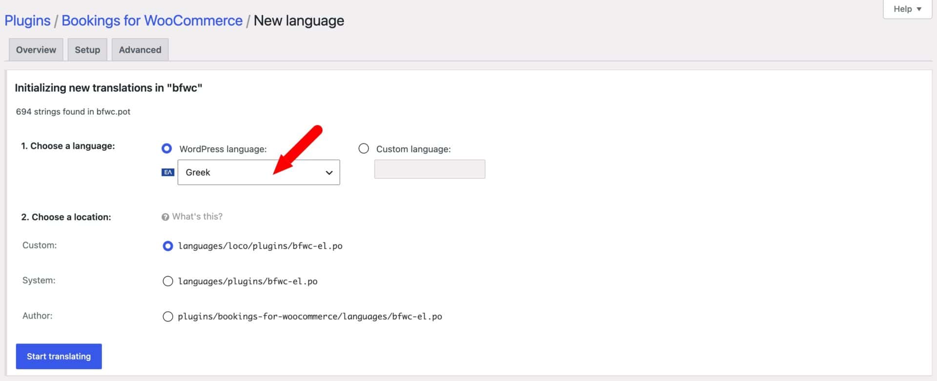 Language field for Loco Translate and Bookings for WooCommerce
