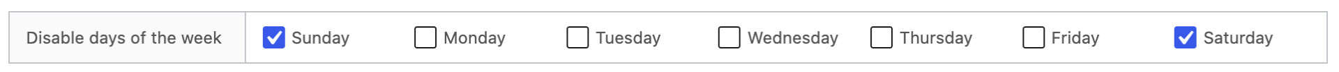 Disable resources for specific days of the week