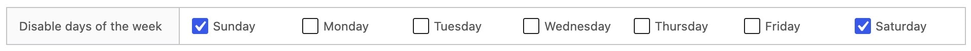 Disable specific days of the week for staff