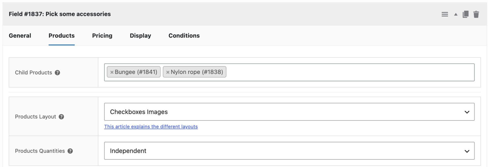Child product settings