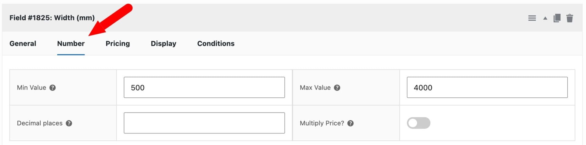 Minimum and maximum values for a number field