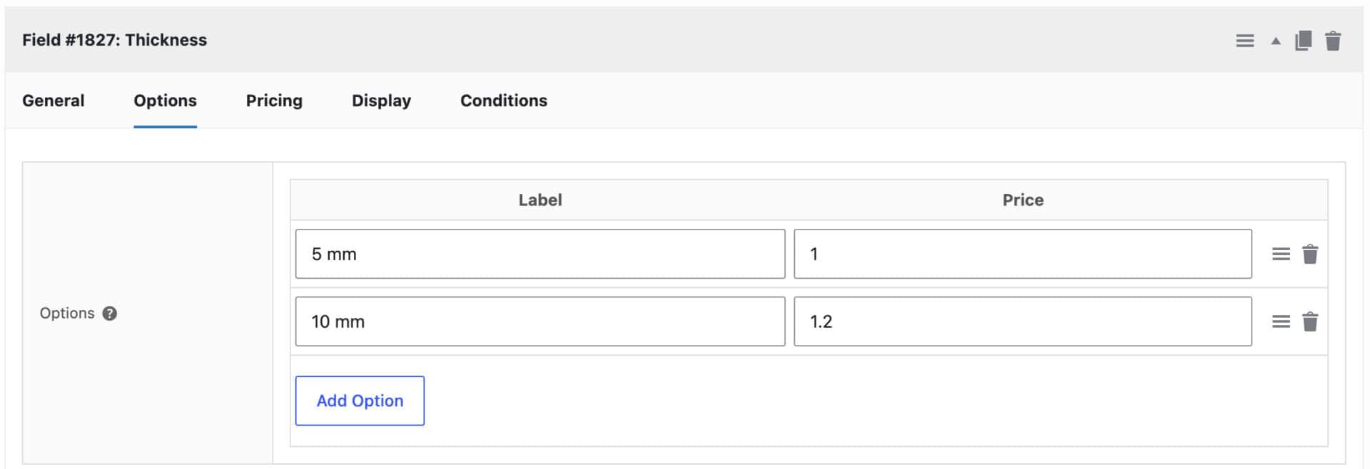 Options for custom radio group field