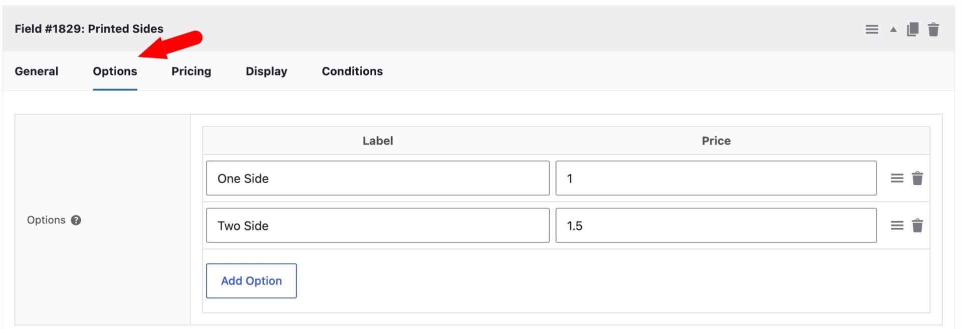 Setting for 'Printed sides' option