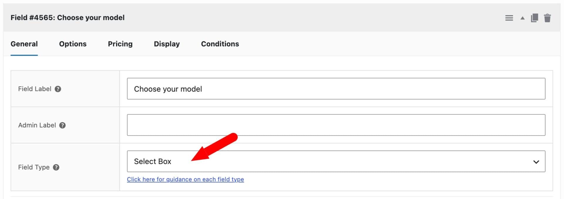Select Box field type setting