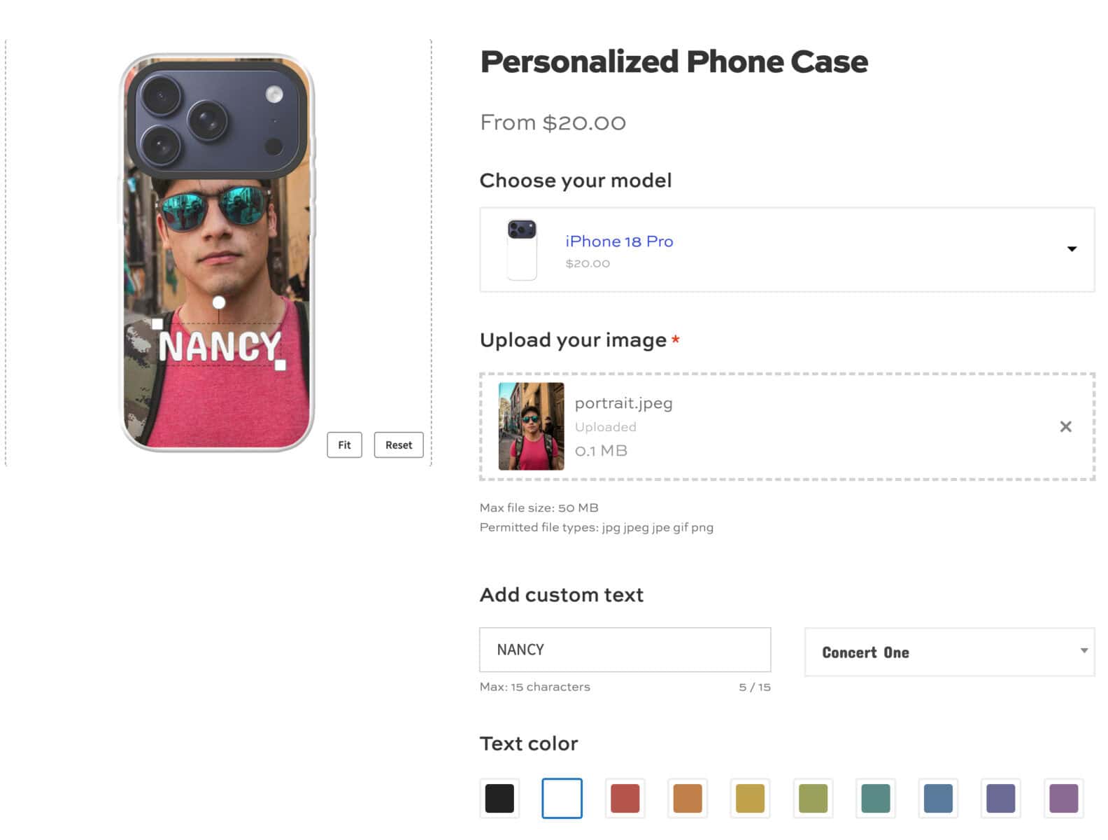 WooCommerce live text preview product page showing text and image previews