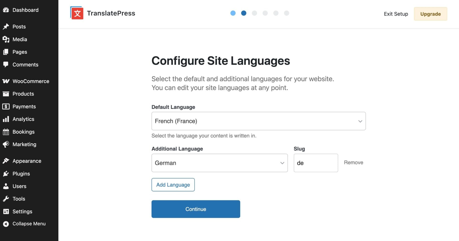 TranslatePress wizard for creating multilingual sites in WooCommerce