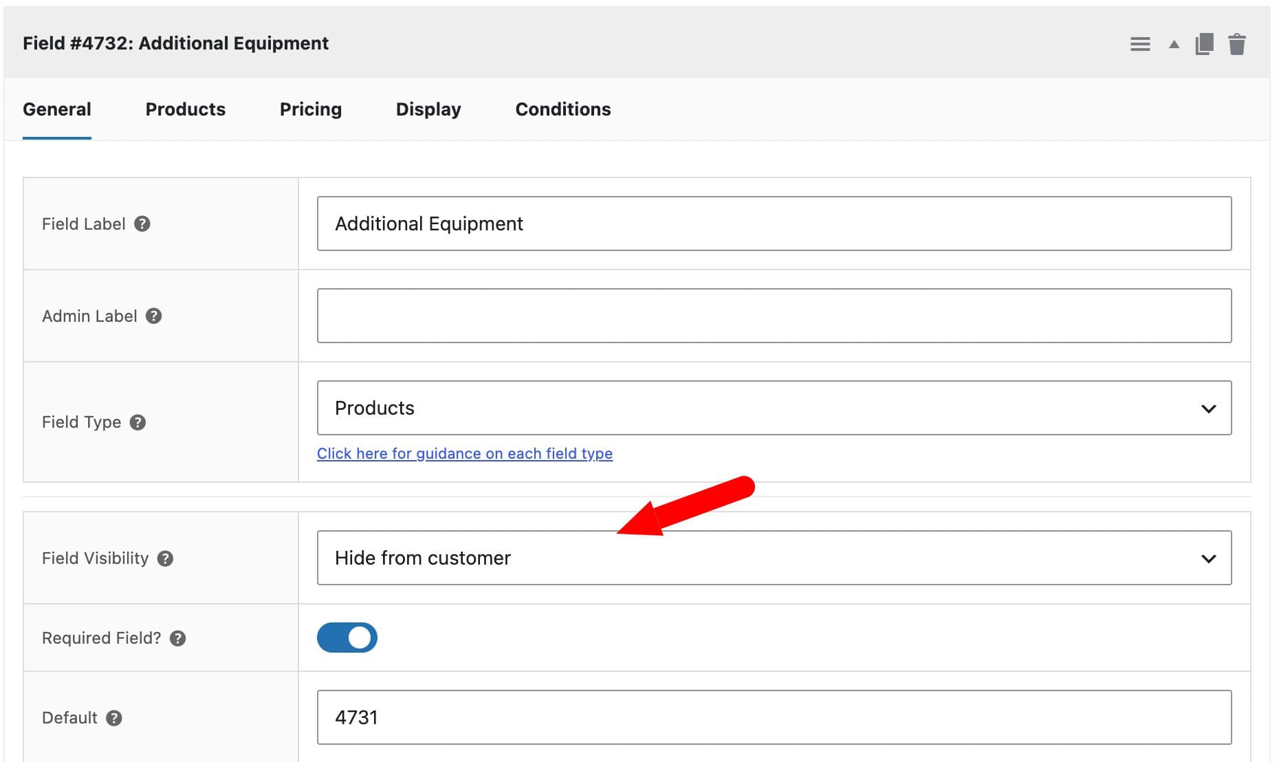 Hide the resources field from the customer