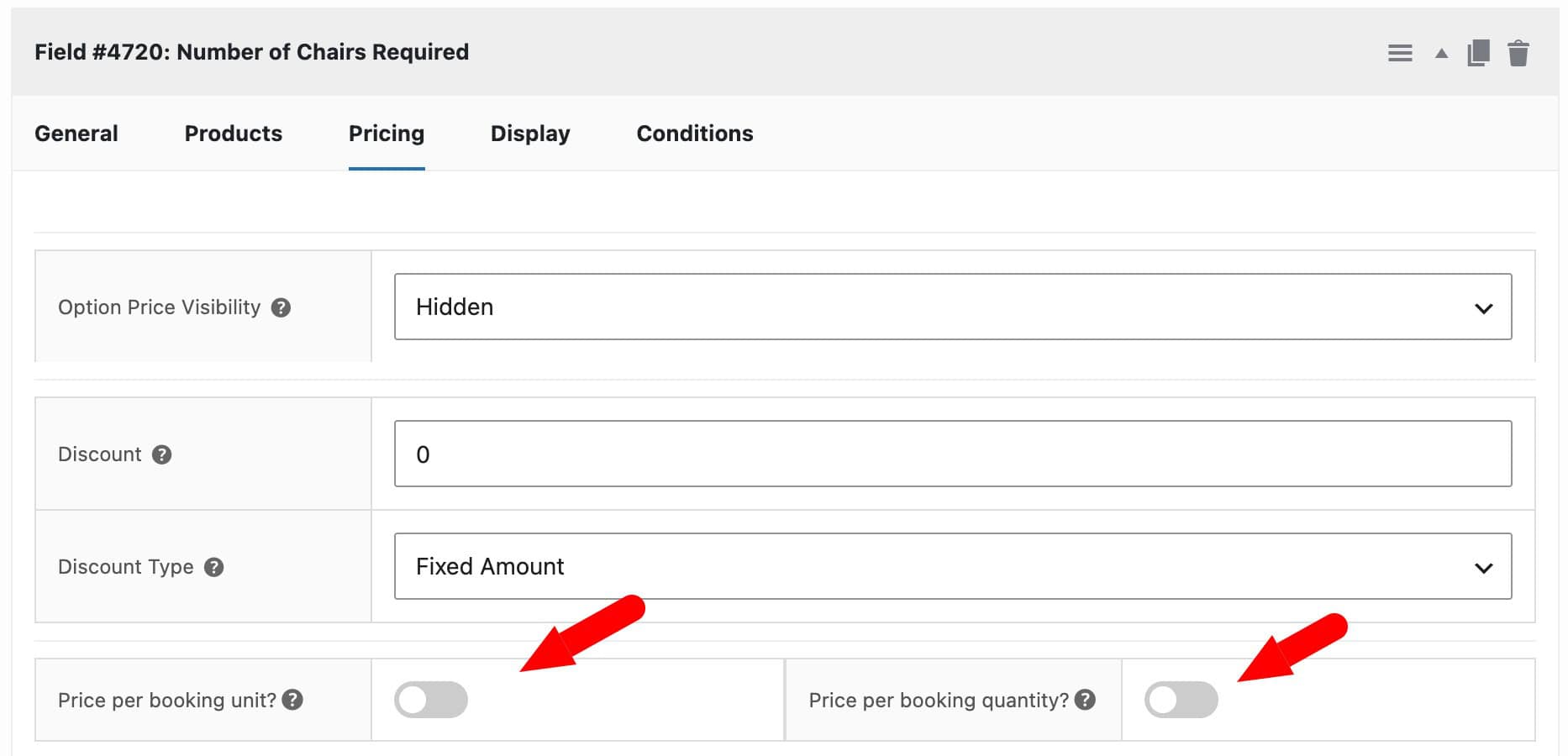 'Price per booking unit' and 'Price per booking quantity' settings