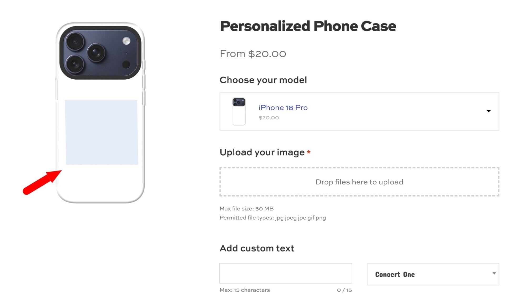 Set a preview area for the live text