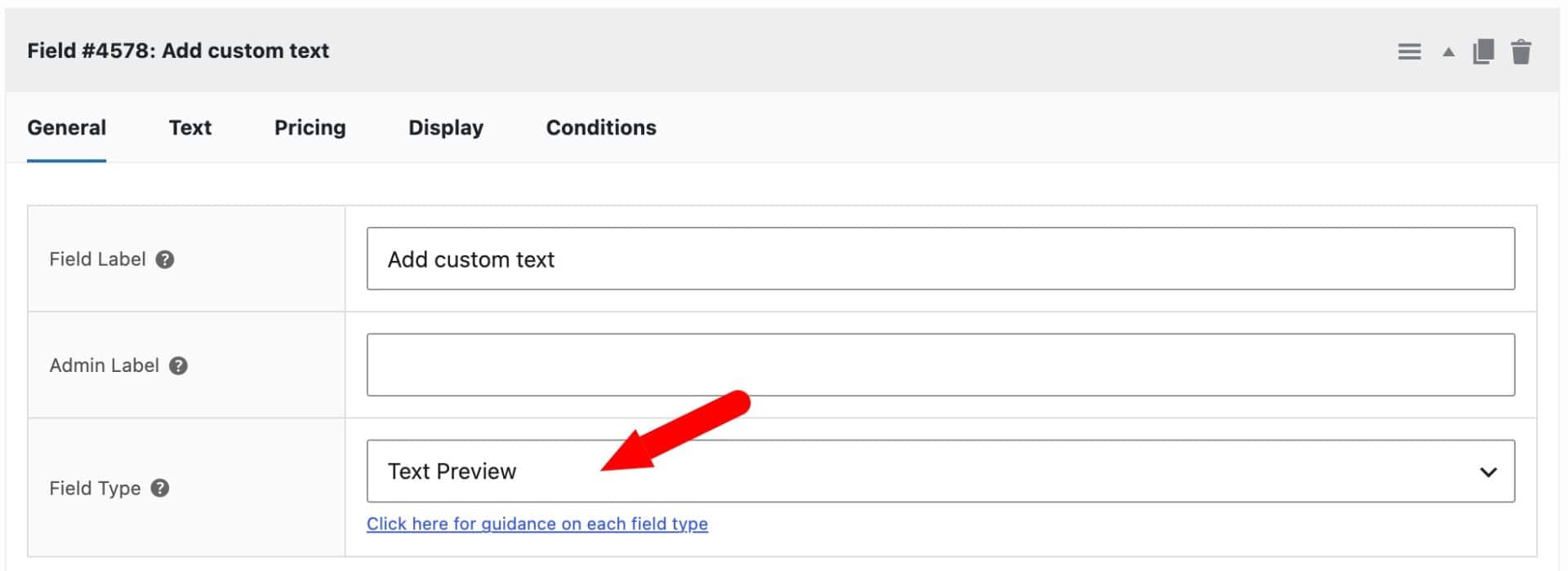 Text Preview field setting