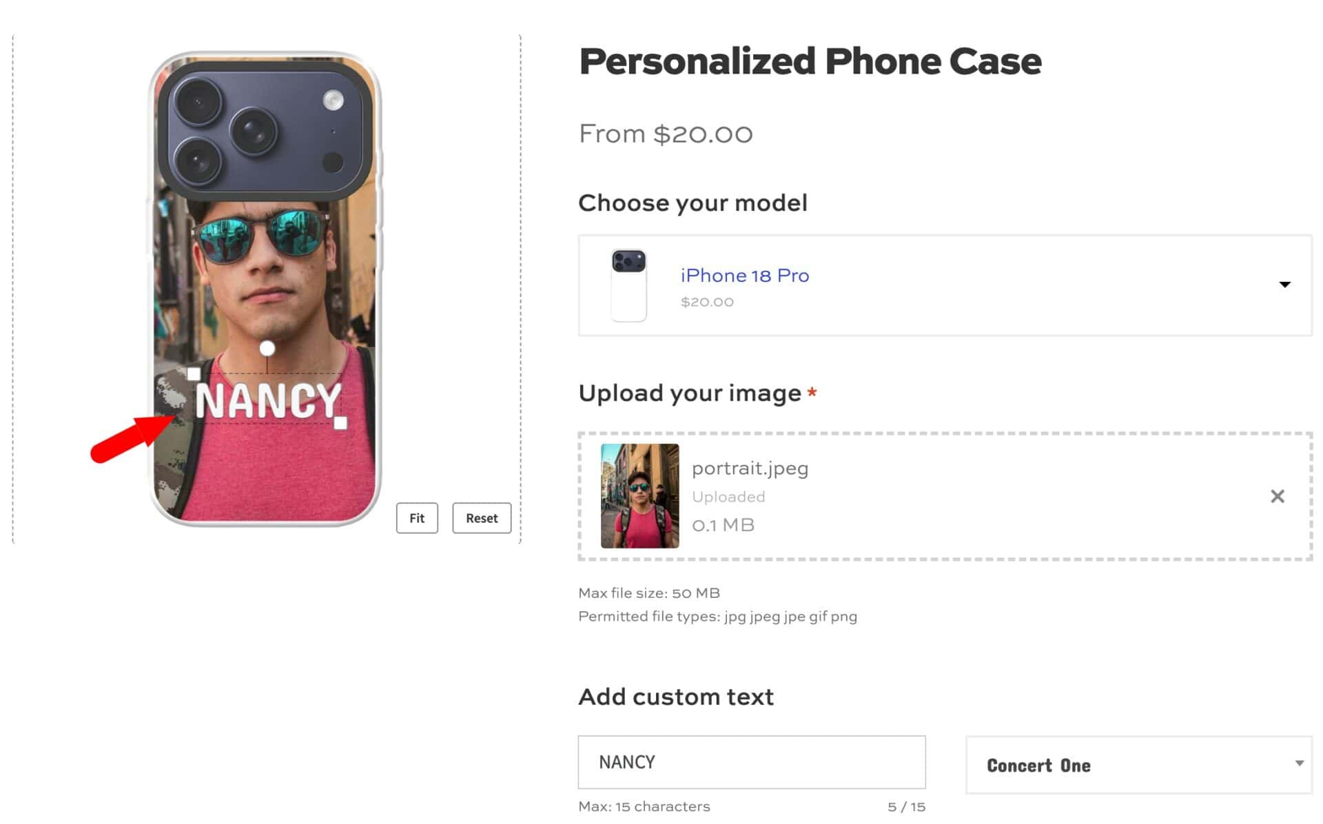 Interactive controls on the live text preview layer