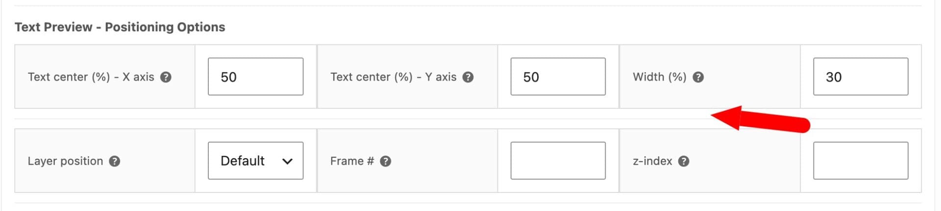 Text position settings for preview layer