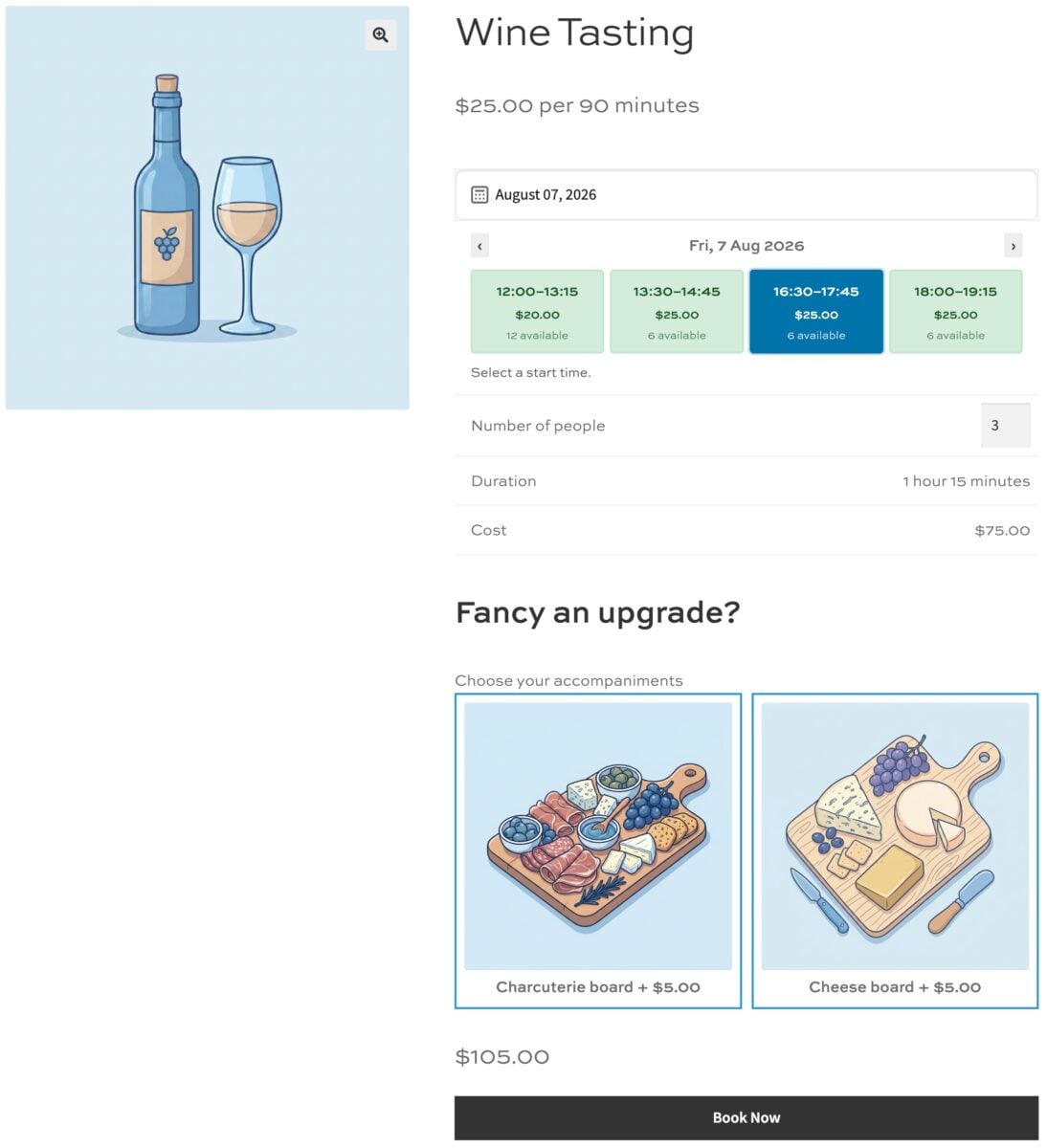 Demo product for WooCommerce wine tasting bookings