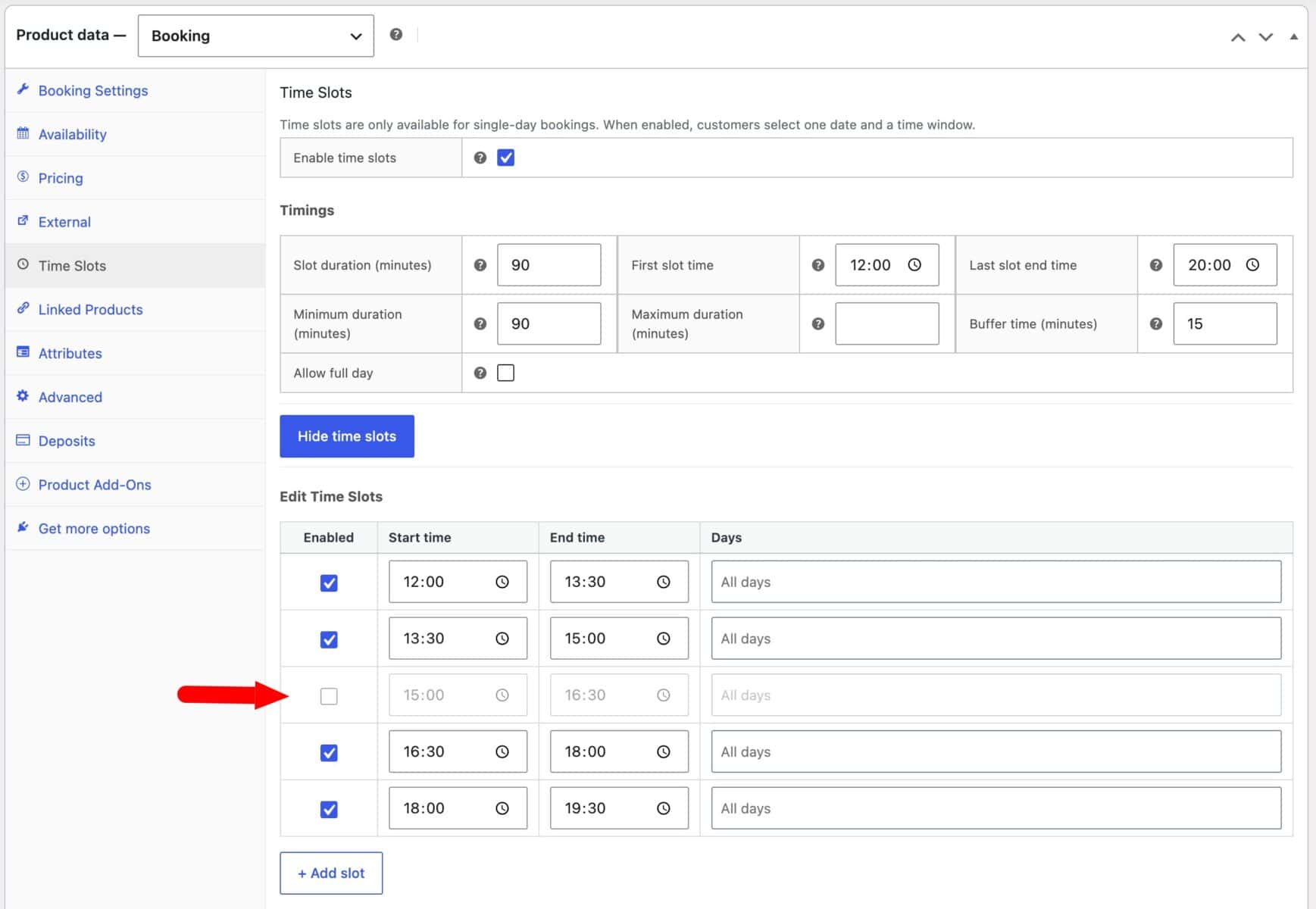 Disable specific slots every day