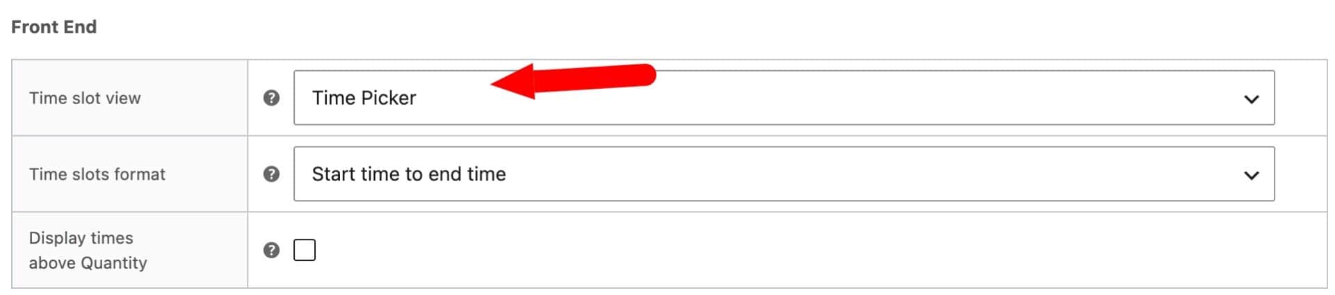 Time picker setting