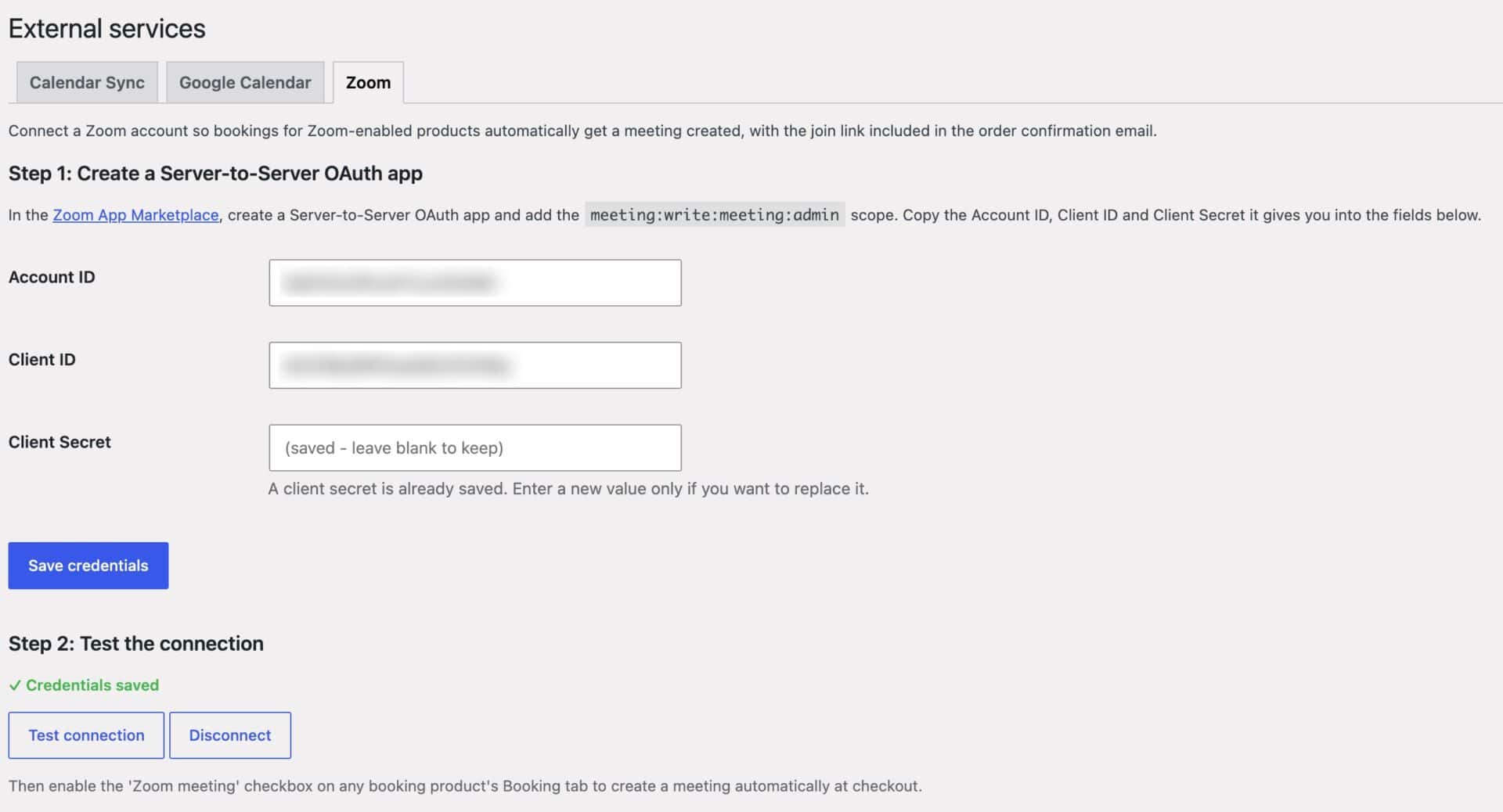 Bookings for WooCommerce Zoom settings