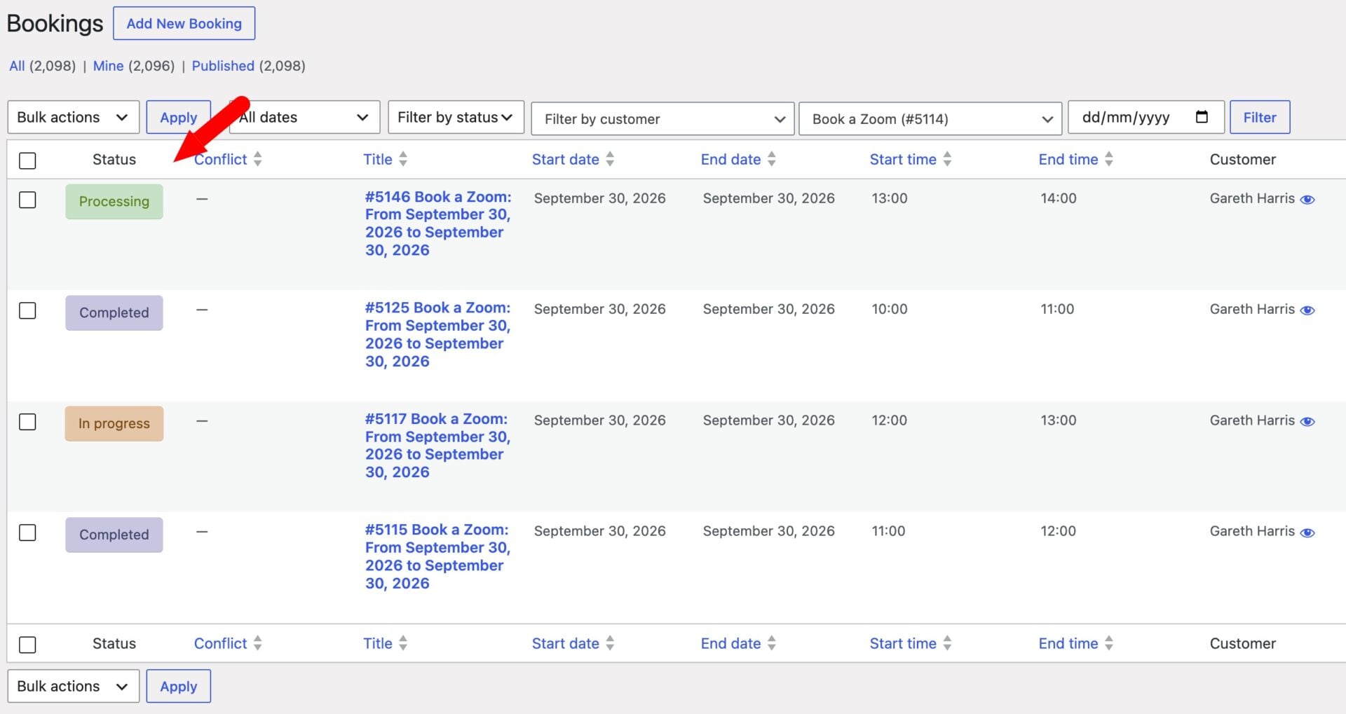 Statuses for Bookings for WooCommerce
