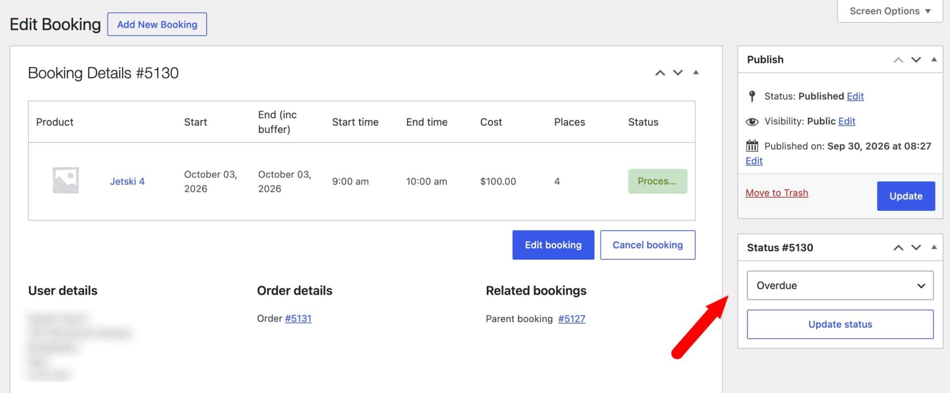 Flag a bookable product as overdue in Bookings for WooCommerce
