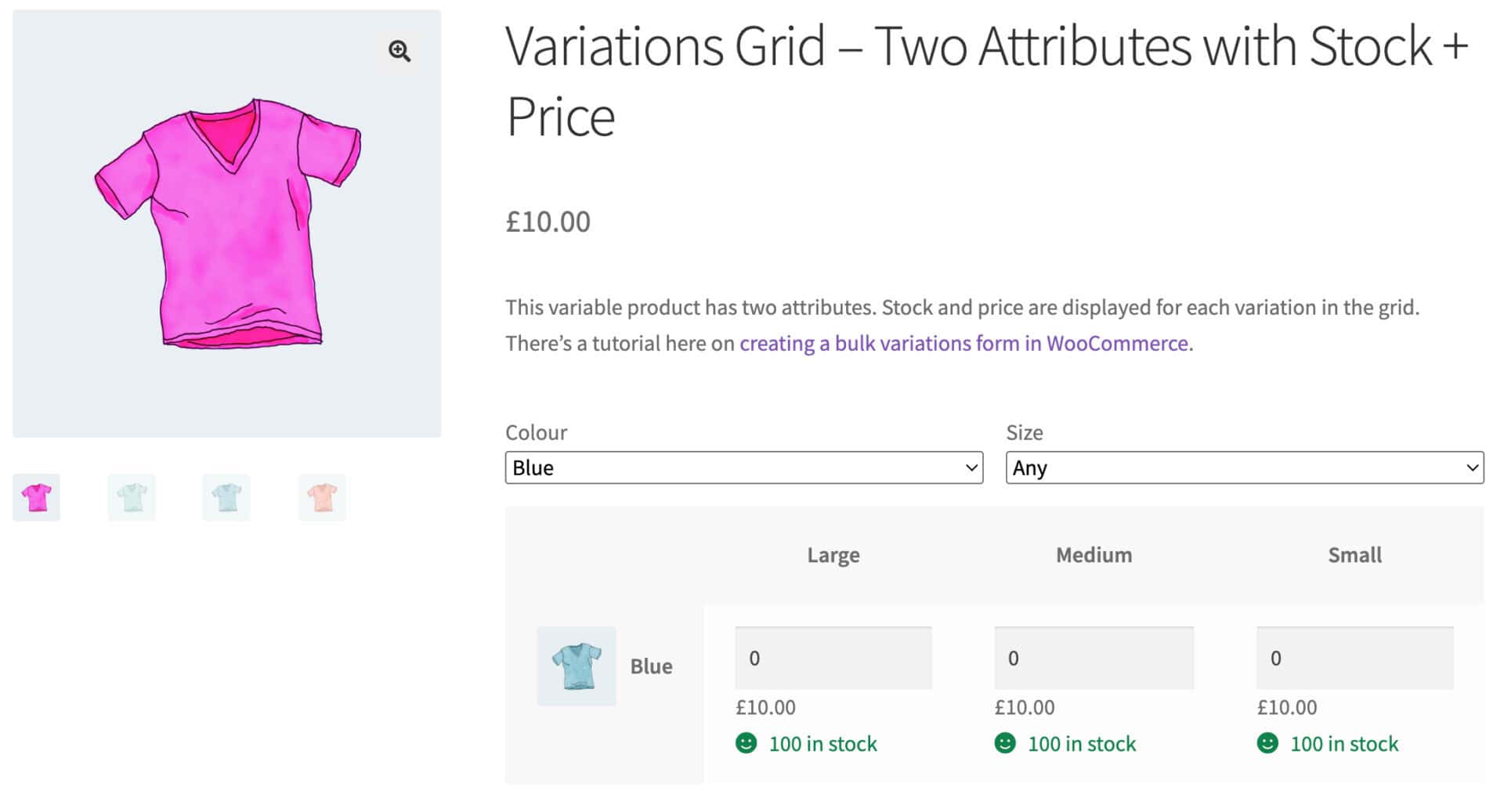 Bulk variations form with filters