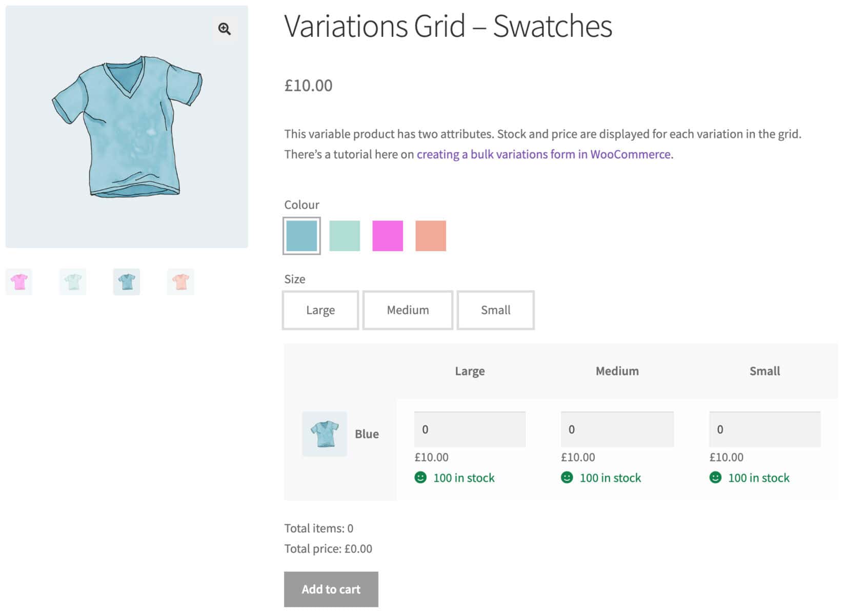 WooCommerce bulk variations with color and text swatches for filters