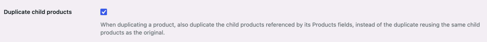 Duplicate child product setting