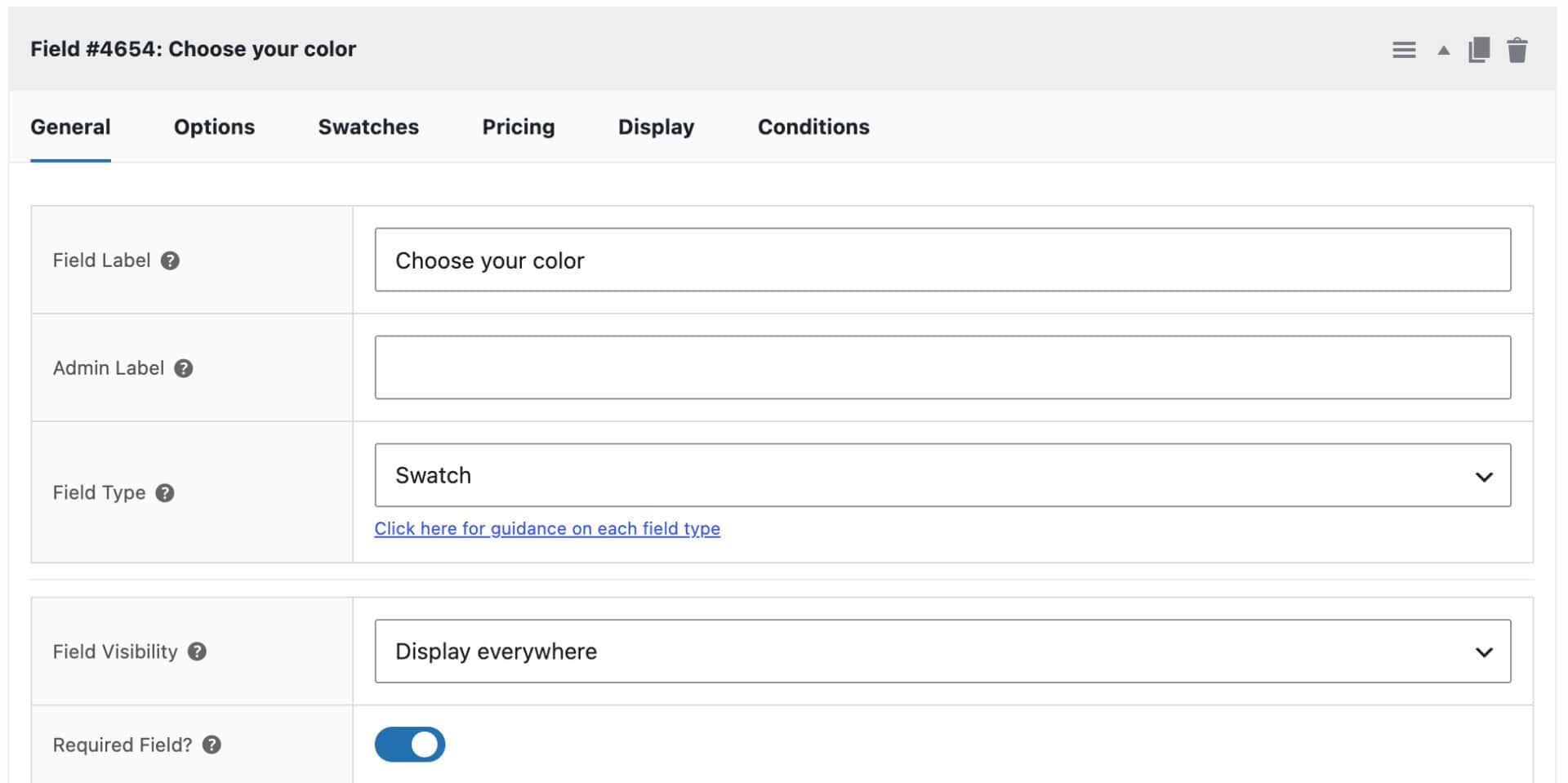 Choose your color swatch field settings