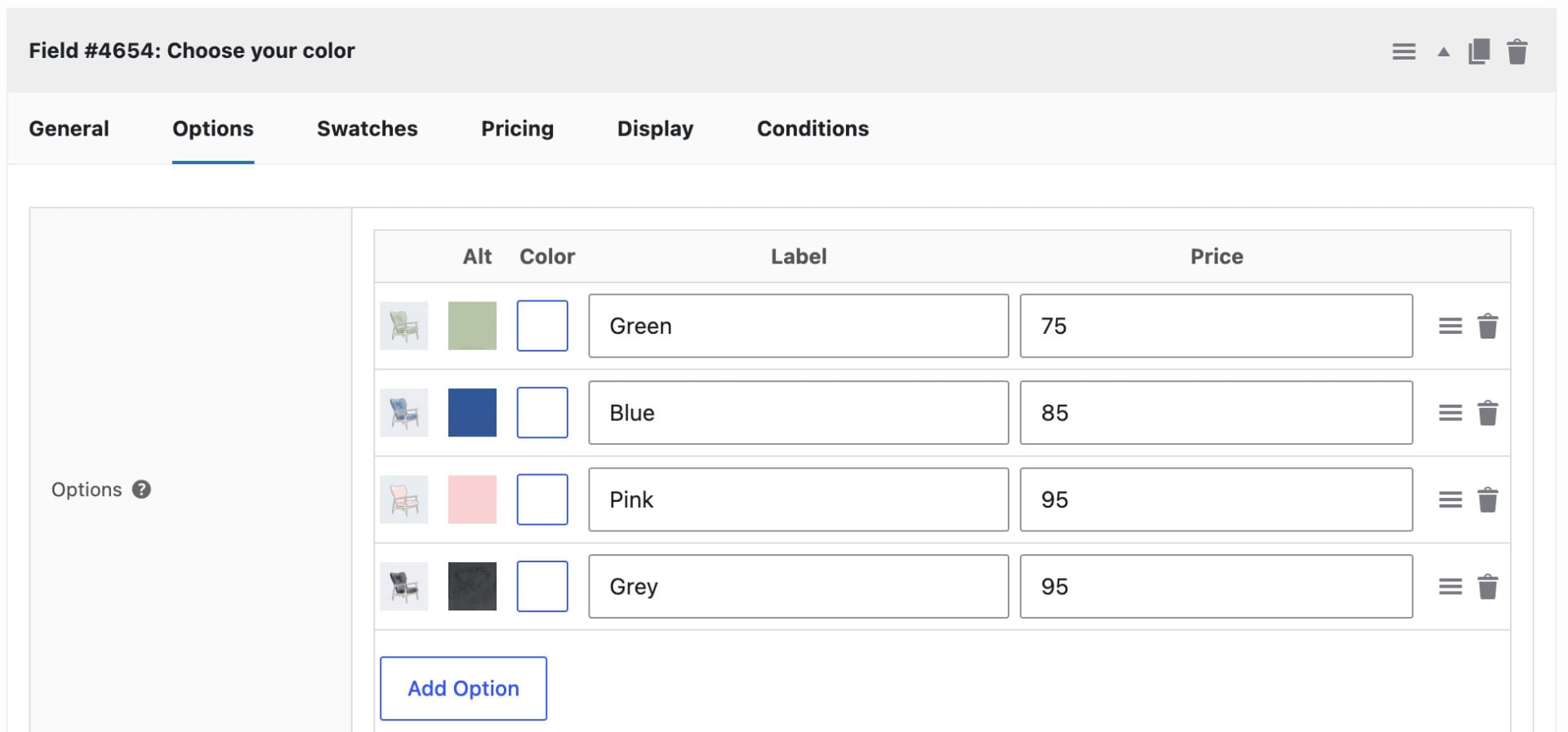 Choose your color swatch field options