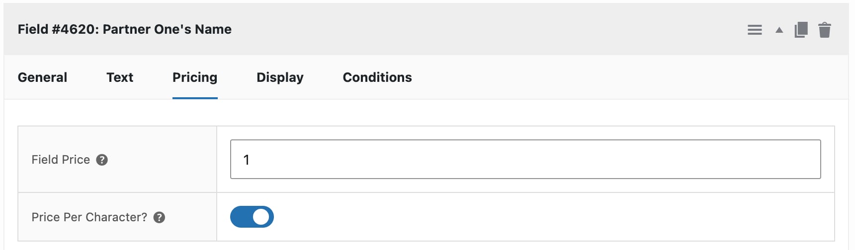 Pricing setting for custom text field