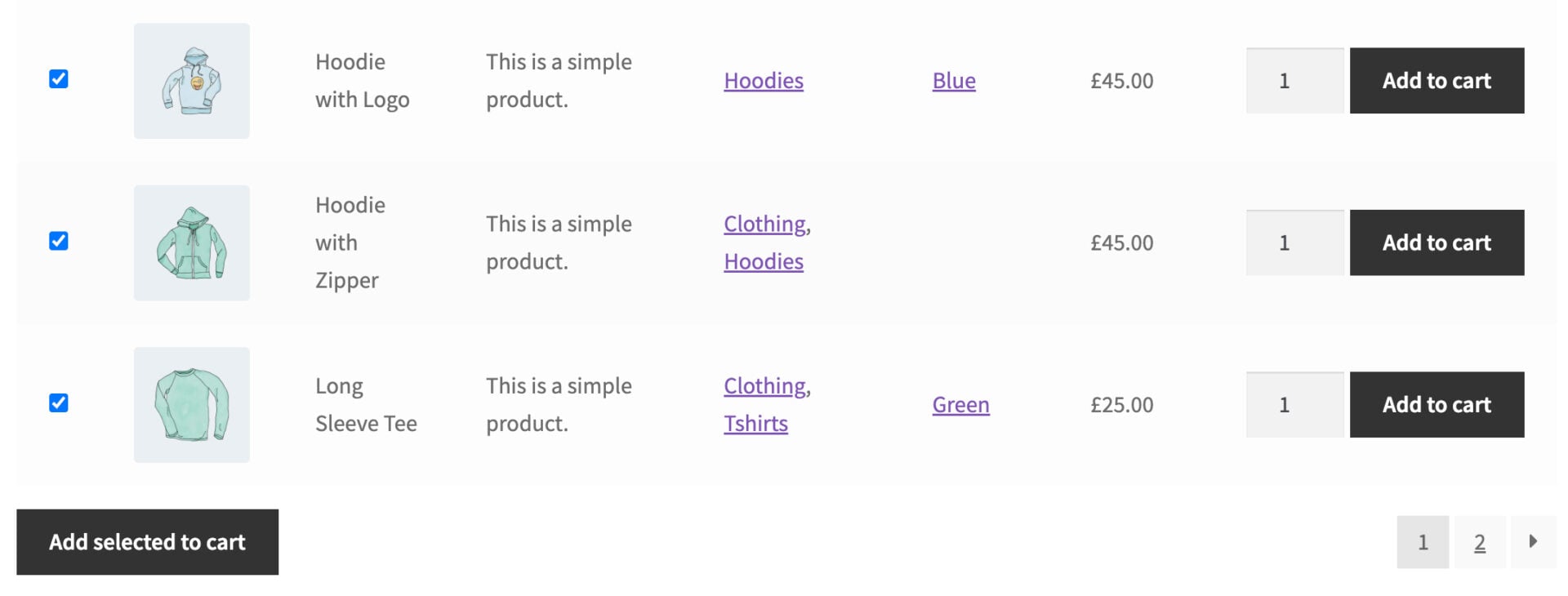 Adding multiple products to the cart from a product table