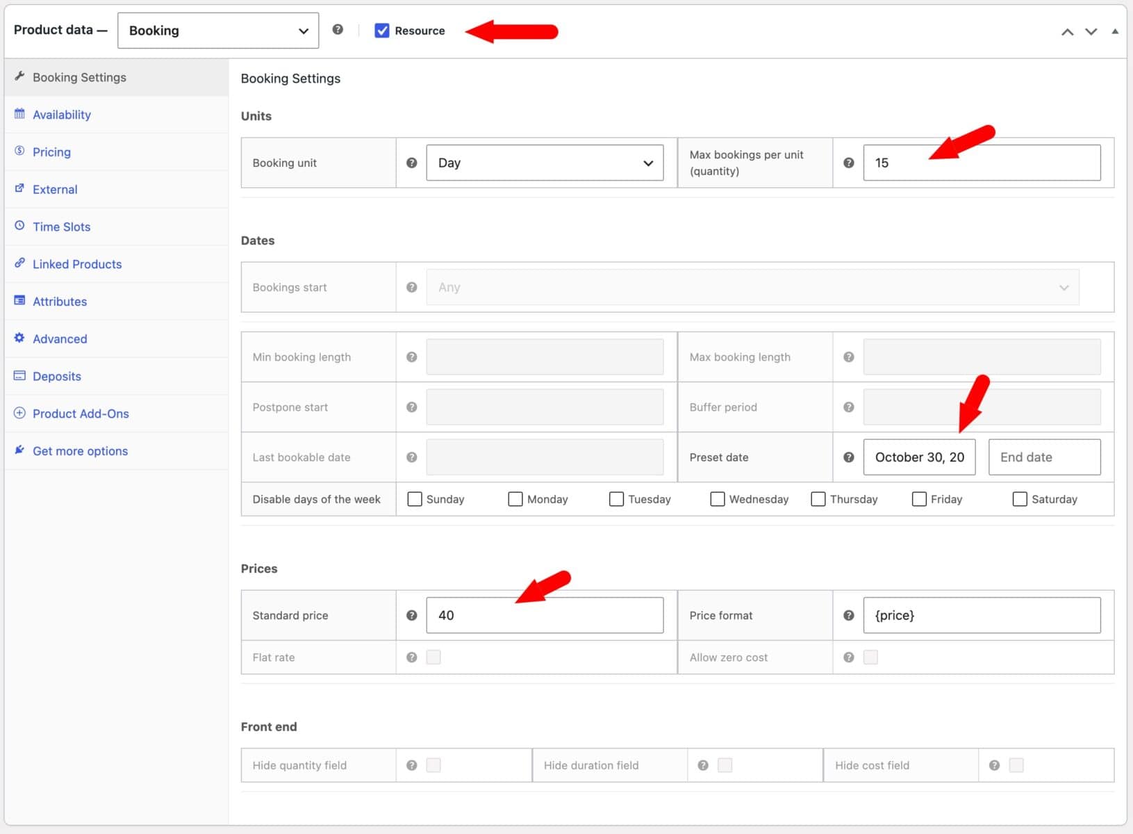 Settings for bookable sessions as part of multi-session camp