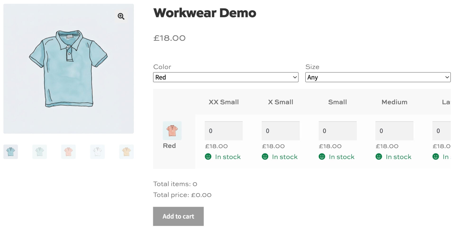 WooCommerce uniform product with bulk order form filtered by attribute