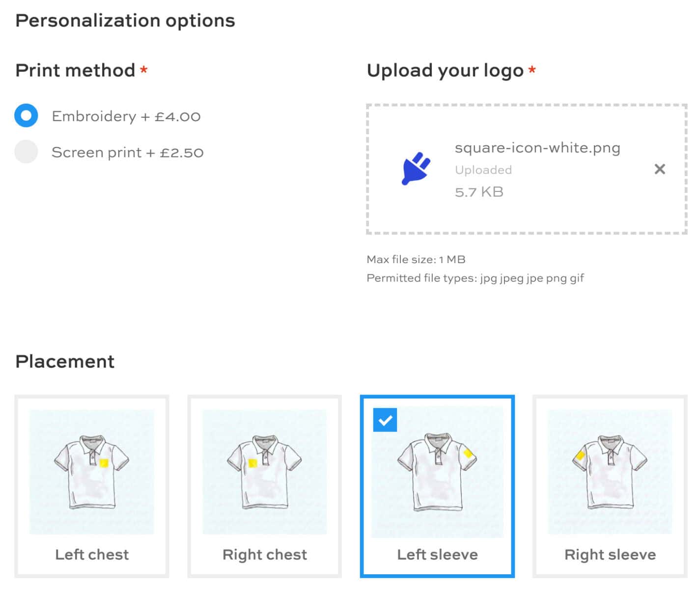 Personalization fields for bulk uniform product