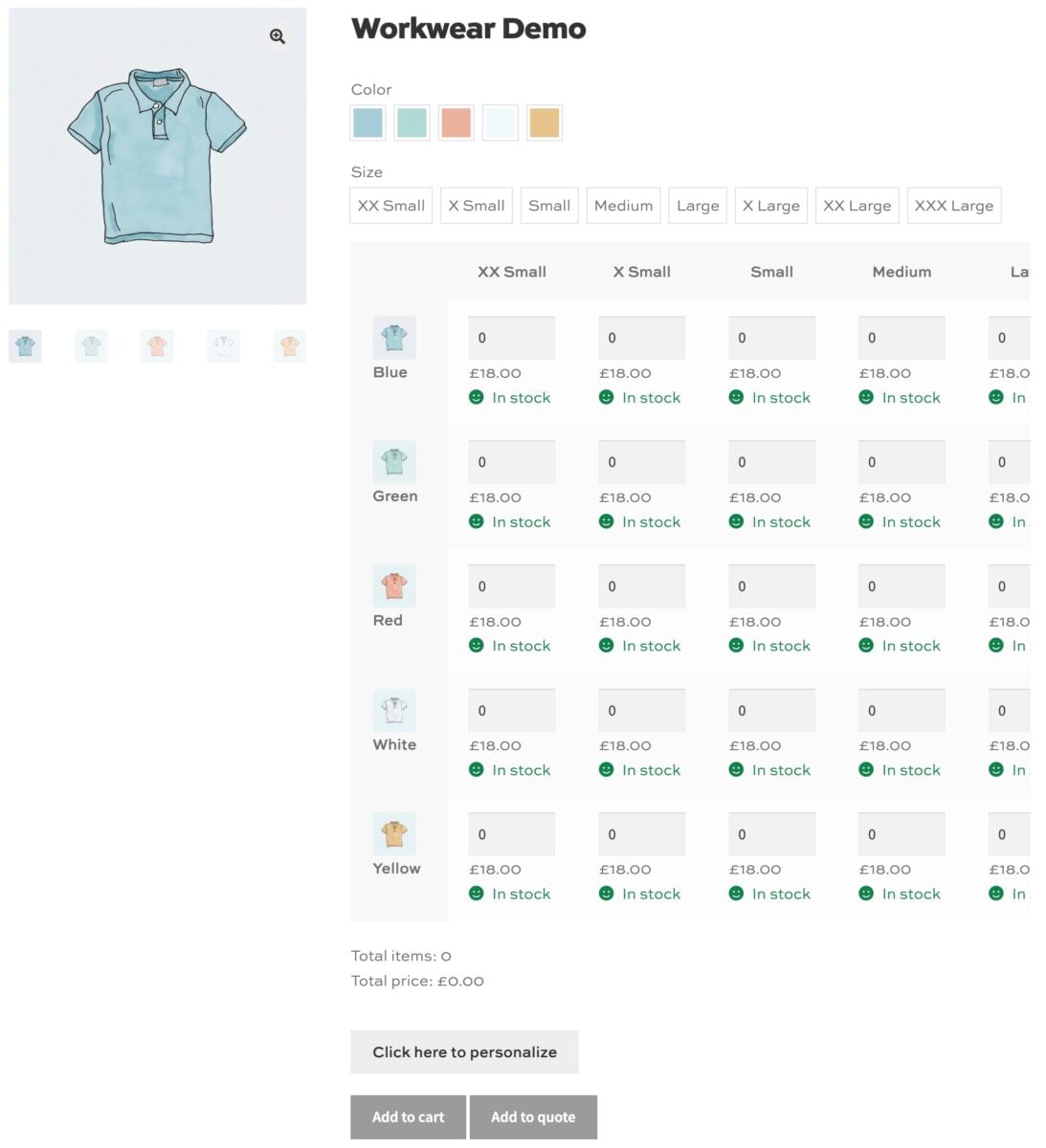 WooCommerce uniform and workwear store product page