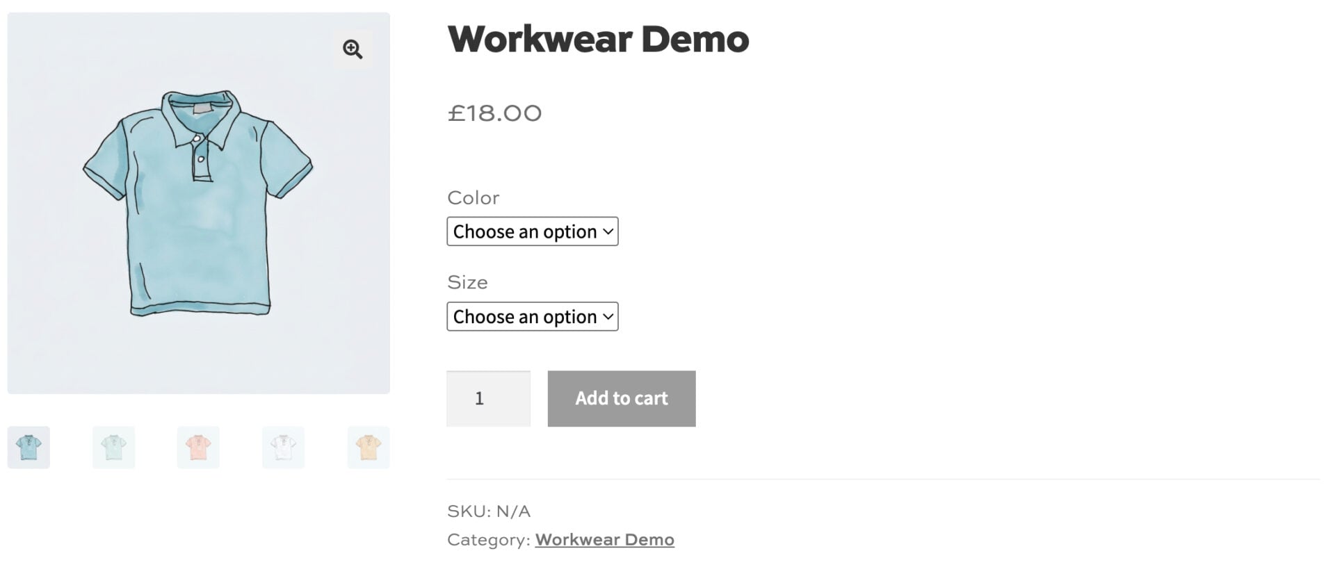 WooCommerce uniform store standard product page