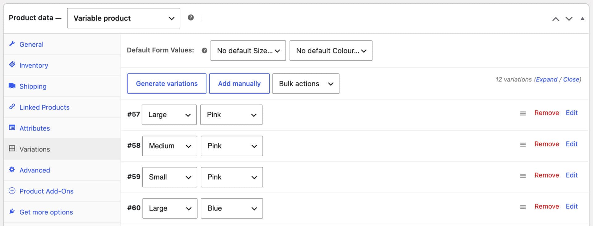 WooCommerce variations